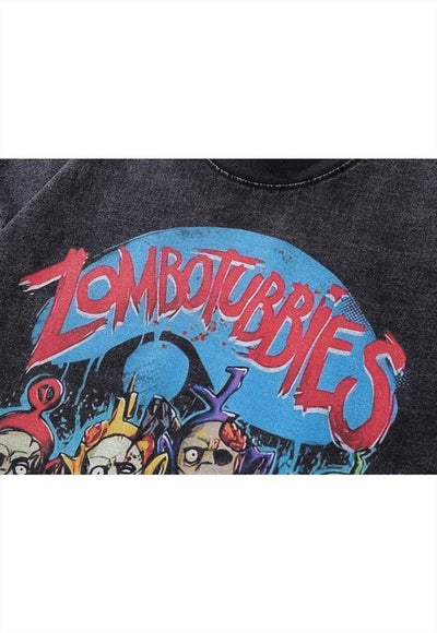 Zombie t-shirt Teletubbies vintage wash top long monster tee