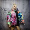 Tie-dye paisley bomber handmade detachable bandanna puffer devil horn jacket skeleton print coat in reversible jacket rainbow pink green