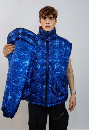 Thunder bomber reversible rave jacket detachable puffer blue