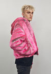 Pink faux fur jacket hooded fluffy bomber fuzzy cropped coat