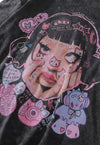 Anime t-shirt punk Hello Kitty print tee tattoo top in grey