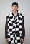 SKA check trench coat faux fur cropped plaid hooded jacket