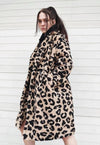 Leopard fleece coat in brown faux fur animal print jacket