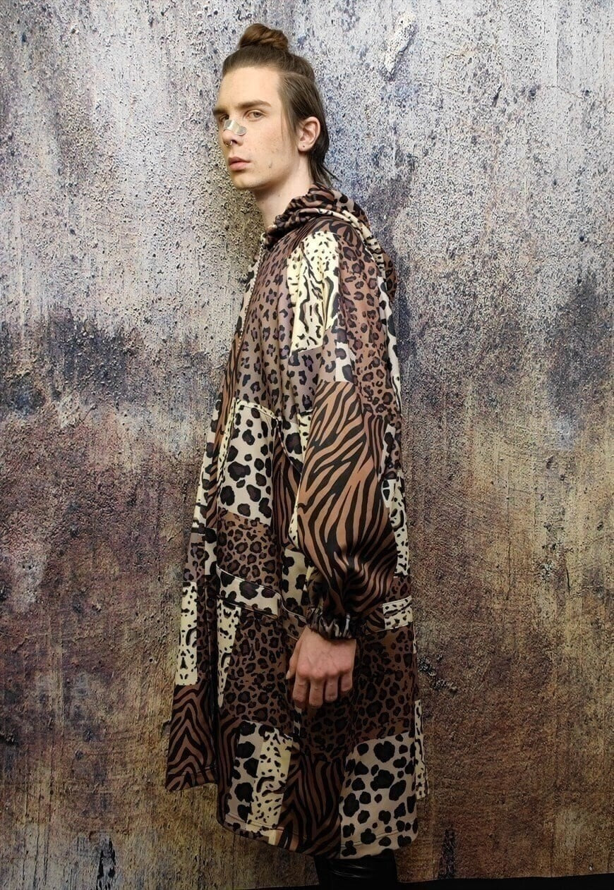 Leopard chain jacket handmade animal print windbreaker brown