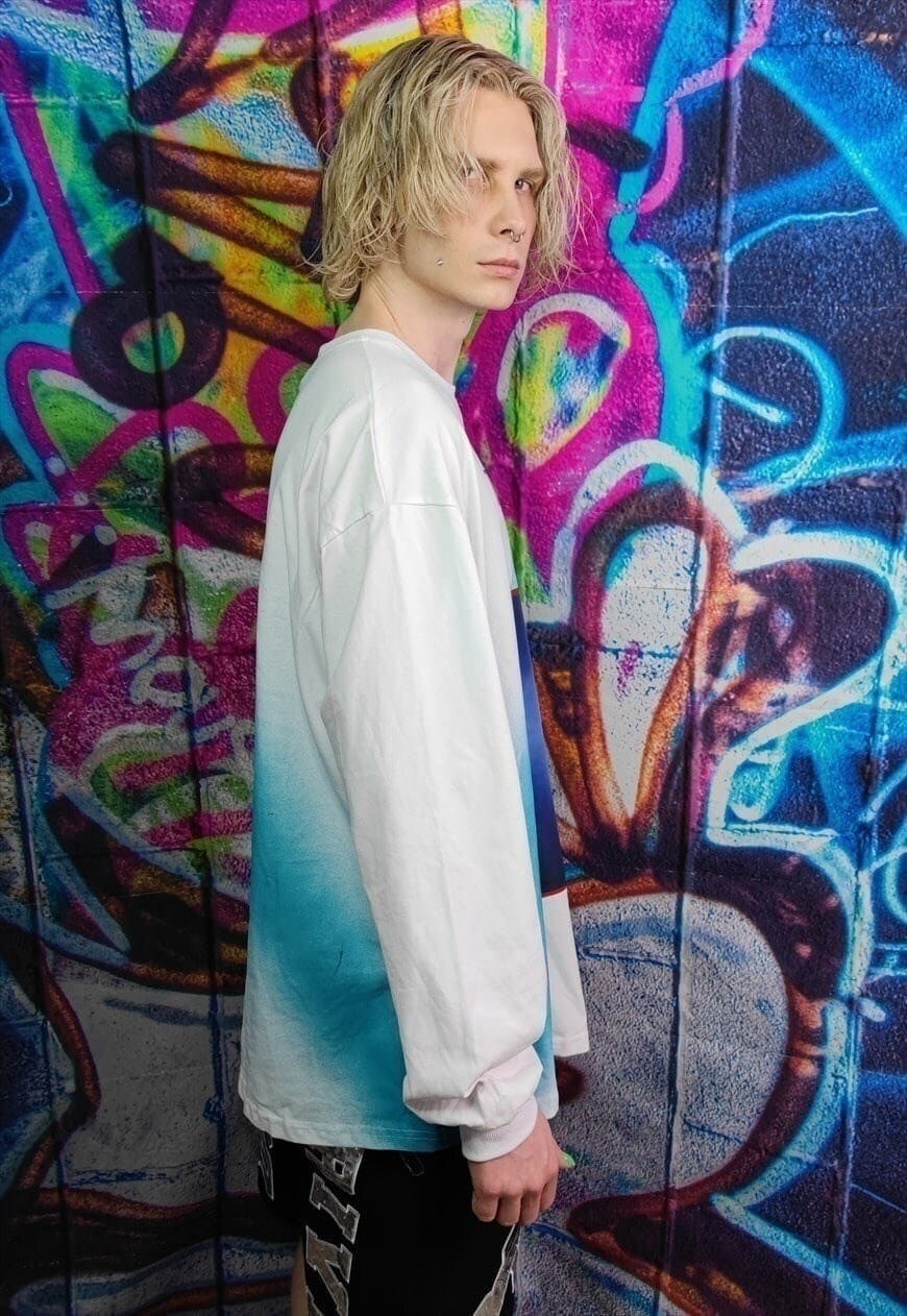 Angel print jumper gradient top tie-dye sweatshirt in white