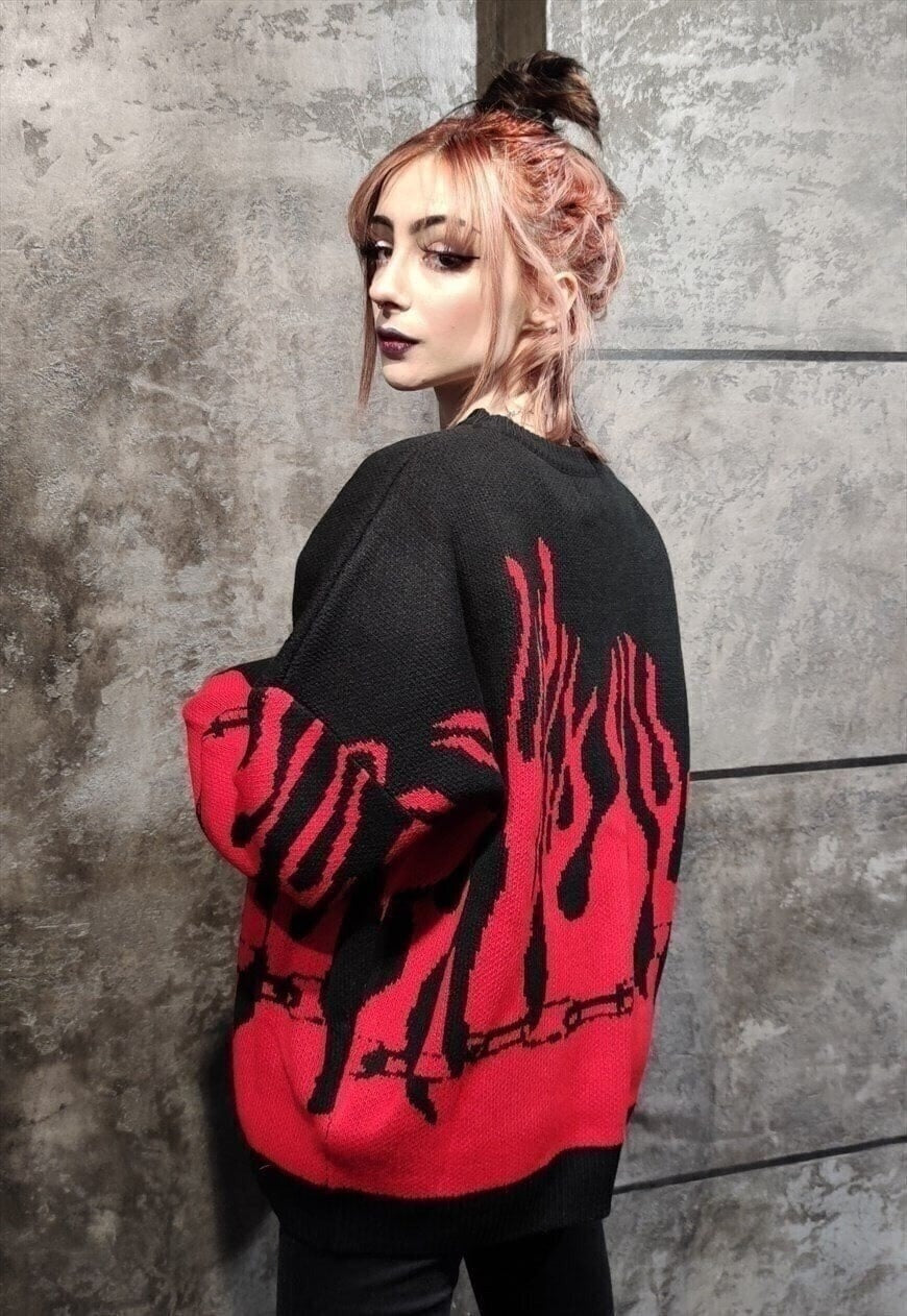 Flame sweater in red punk fire knitwear jumper in red black