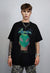 Raver print t-shirt techno tee futuristic cyber top in black