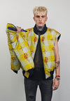 Tattoo print varsity jacket yellow check reversible bomber