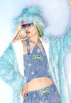 Festival faux fur bucket hat fluffy neon hat rave cap blue