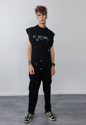 Cargo pocket dungarees work wear denim overalls in black