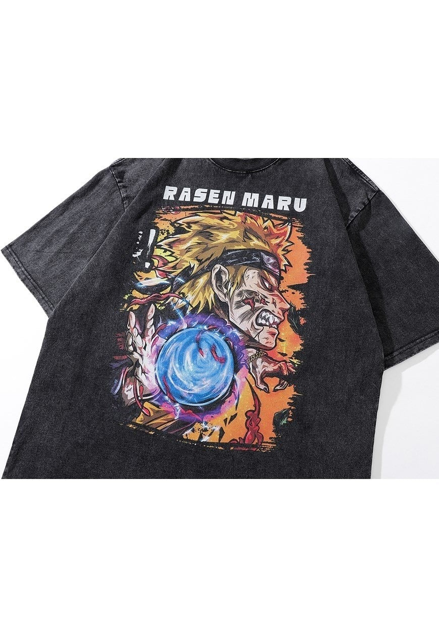 Rasen Maru t-shirt Anime tee retro anime top in grey