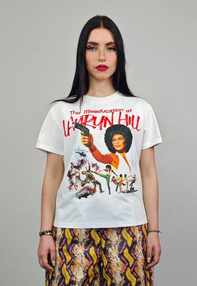 Retro movie t-shirt pistol print cropped top in white