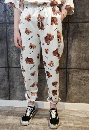 Decapitated teddy beam joggers handmade bear overalls white