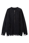 Grunge zip up cardigan black ripped punk jumper y2k knit top