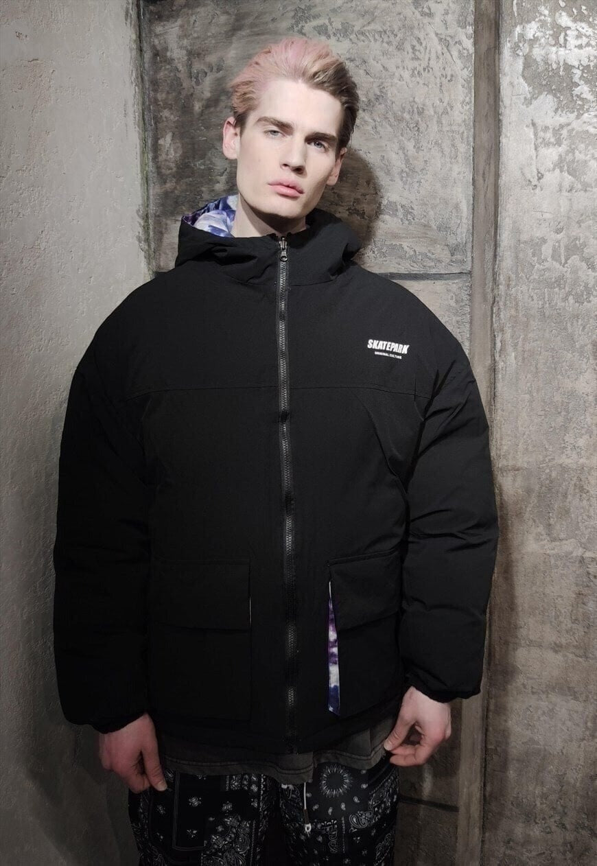 Reversible tiedye bomber grunge rainbow puffer jacket purple