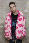 Heart fleece bomber handmade fluf love jacket in pastel pink