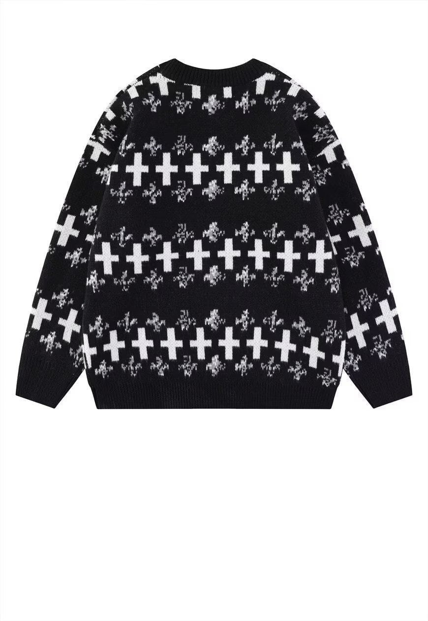 Cross sweater knitted Gothic jumper grunge top in black