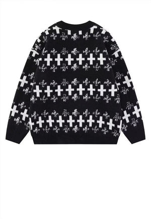 Cross sweater knitted Gothic jumper grunge top in black