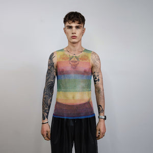 Sparkly mesh top Rainbow vest embellished Gay sleeveless