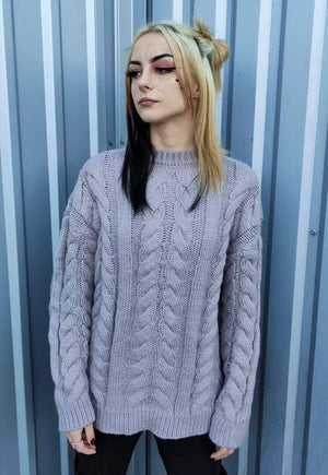 Chunky cable knitwear sweater Y2K jumper faded pink