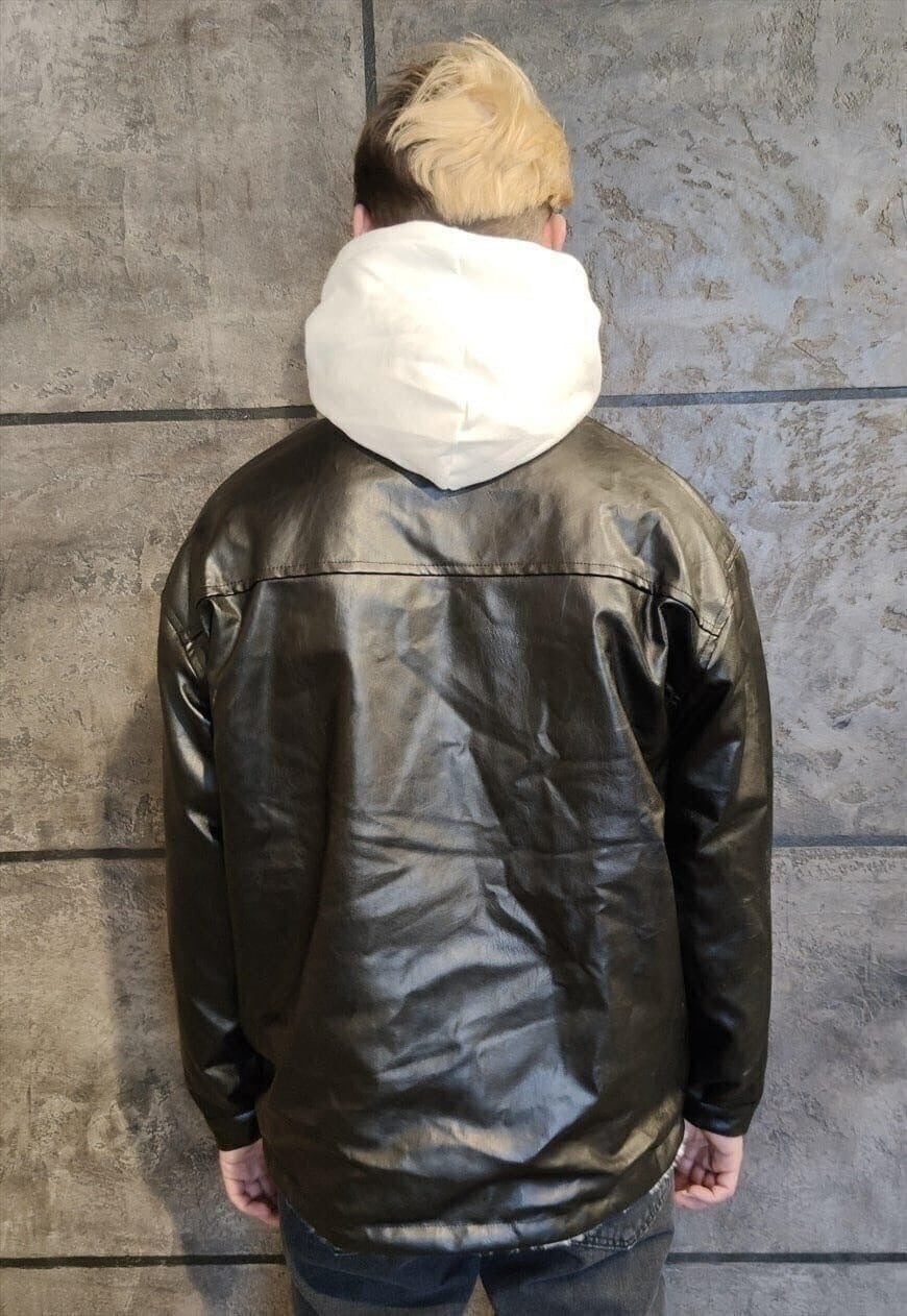 2 Sided leopard fleece jacket faux leather reversible bomber