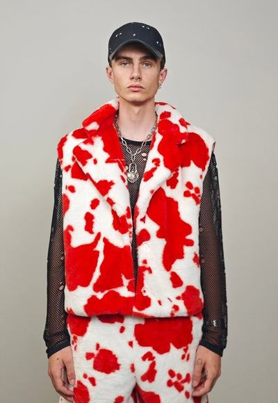 Short cow print coat red cropped animal print trench jacket