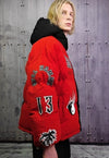 Skeleton puffer split color bomber jacket grunge varsity red