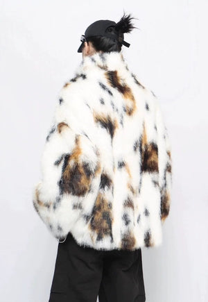 Fuzzy faux fur jacket spot pattern fuzzy coat animal print