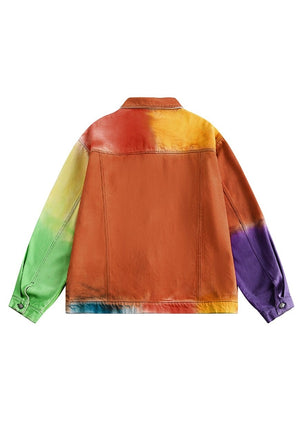 Rainbow denim jacket graffiti jean bomber unicorn coat