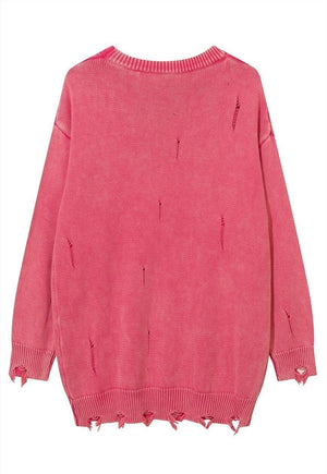 Ripped bleached grunge sweater washed out knit jumper pink