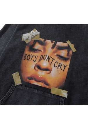 Boys dont cry hood Y2K top retro rap pullover vintage grey