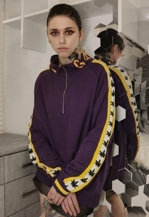 CBD track top box fit panel stitched half zip hemp jacket