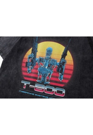 Terminator t-shirt grunge cyborg tee retro robot top in grey