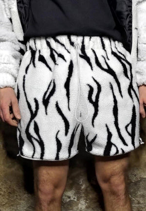 Zebra fleece shorts handmade stripe crop Goth overalls white