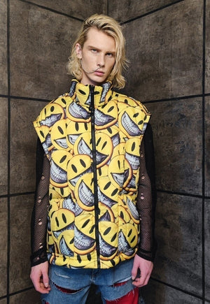 Emoji bomber jacket detachable grunge smile puffer yellow