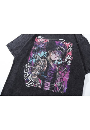 Anime t-shirt Japanese cartoon tee retro skater top in black