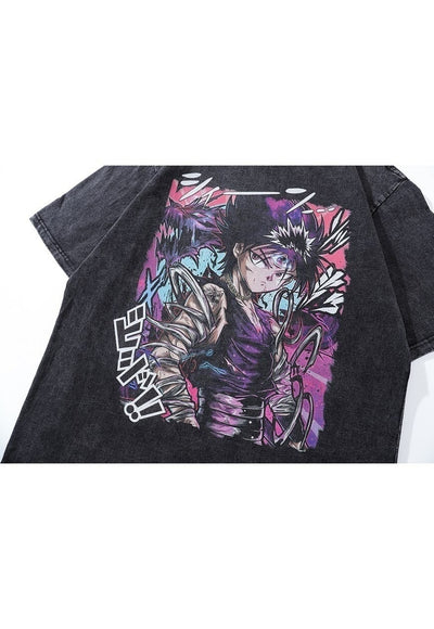 Anime t-shirt Japanese cartoon tee retro skater top in black