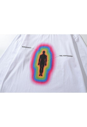 Thermal t-shirt cyber Aura print long tee retro top white