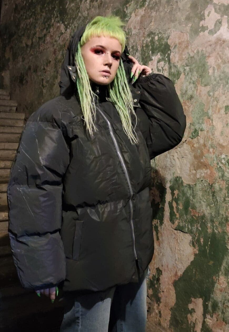 Reflective winter bomber luminous puffer jacket in grey