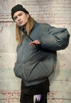 Luminous bomber shiny jacket reflective rave puffer in green