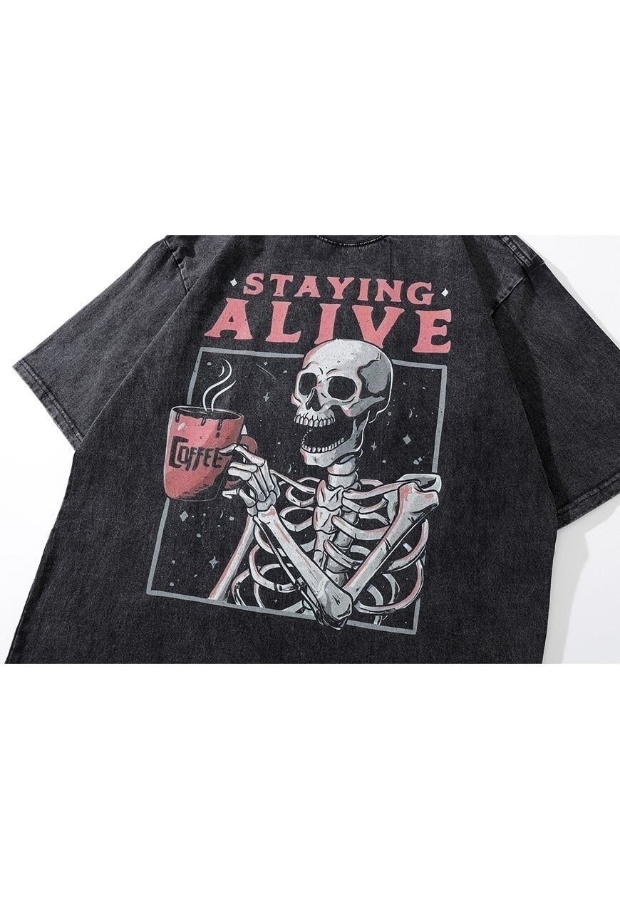 Skeleton t-shirt grunge skull tee retro bones punk top black