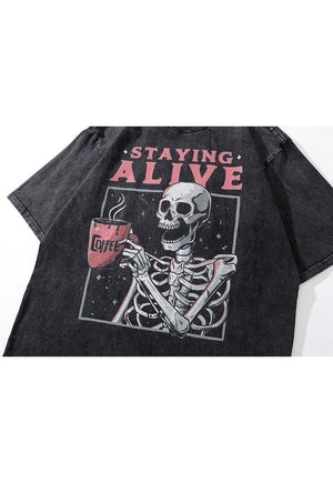 Skeleton t-shirt grunge skull tee retro bones punk top black