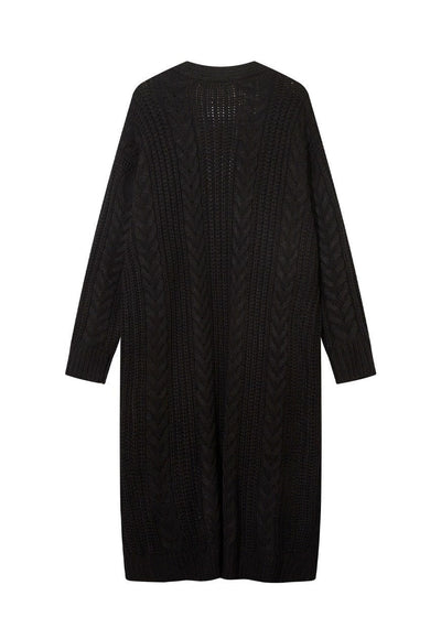 Cardigan dress cable knitted extreme length sweater in black