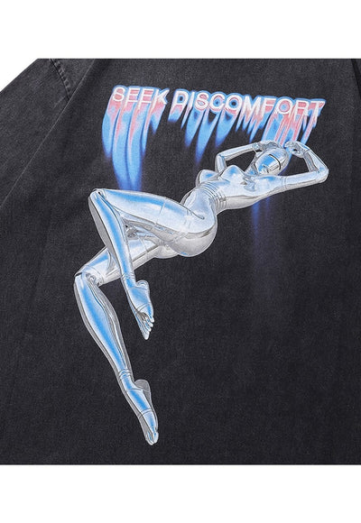 Cyberpunk t-shirt female robot tee grunge top vintage grey