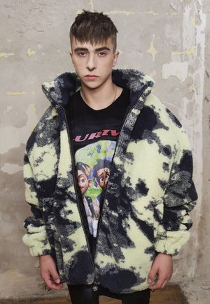 Gradient fleece bomber handmade tie-dye punk camo jacket