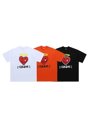 Heart print t-shirt angel tee grunge pop art top in orange