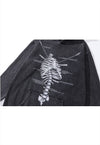 Bones print hoodie ribs pullover Gothic punk jumper in grey