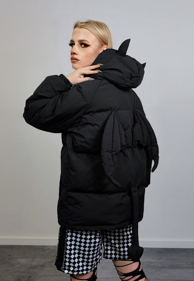 Devil horn jacket black grunge puffer retro Anime bomber