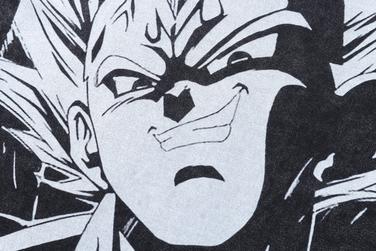 Anime t-shirt monster slogan tee y2k Japanese cartoon top in vintage grey