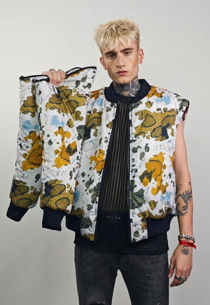 Leaves print varsity jacket forest reversible 4in1 bomber